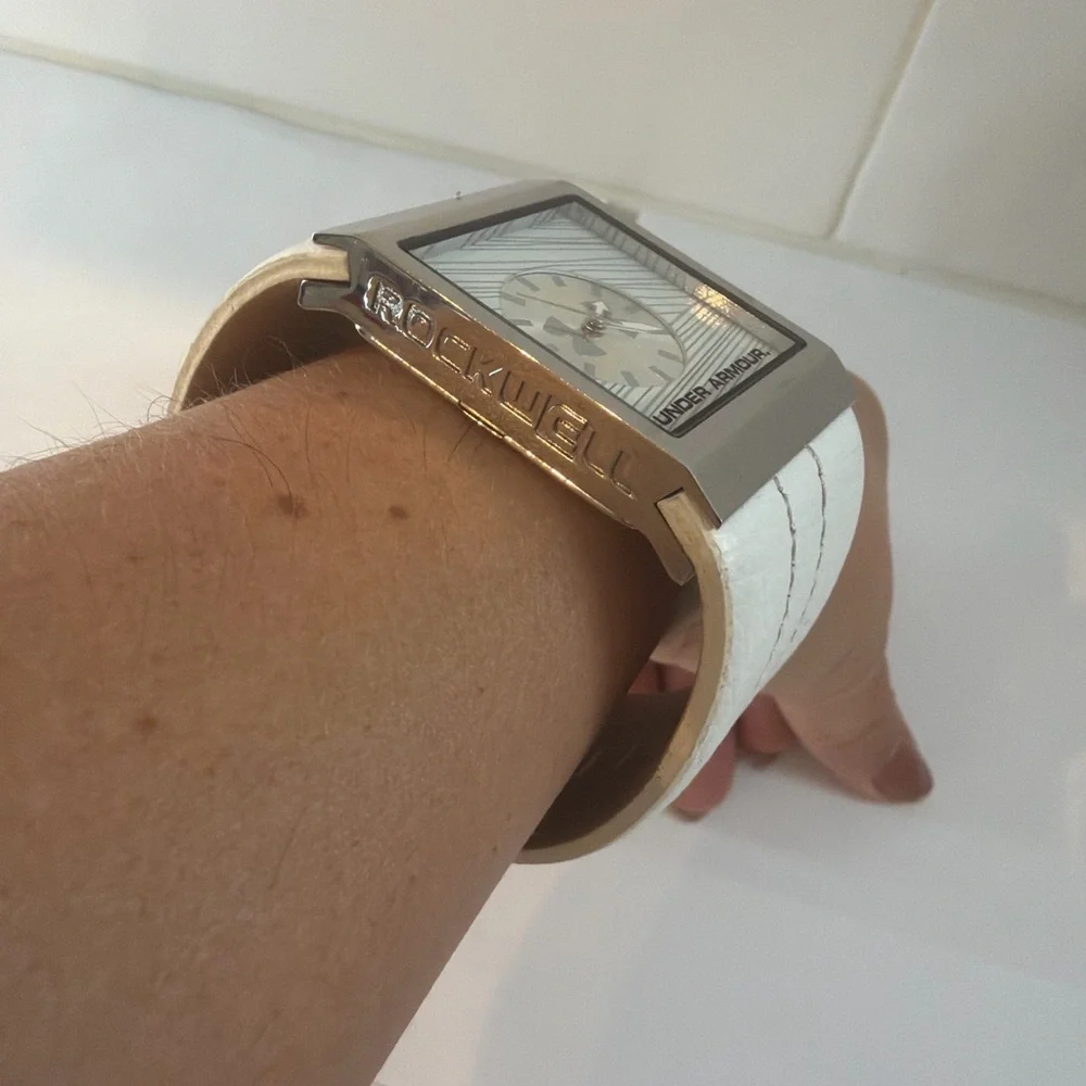 Under Armour Rockwell Square Cuff Watch White Leather Mercedes Collaboration